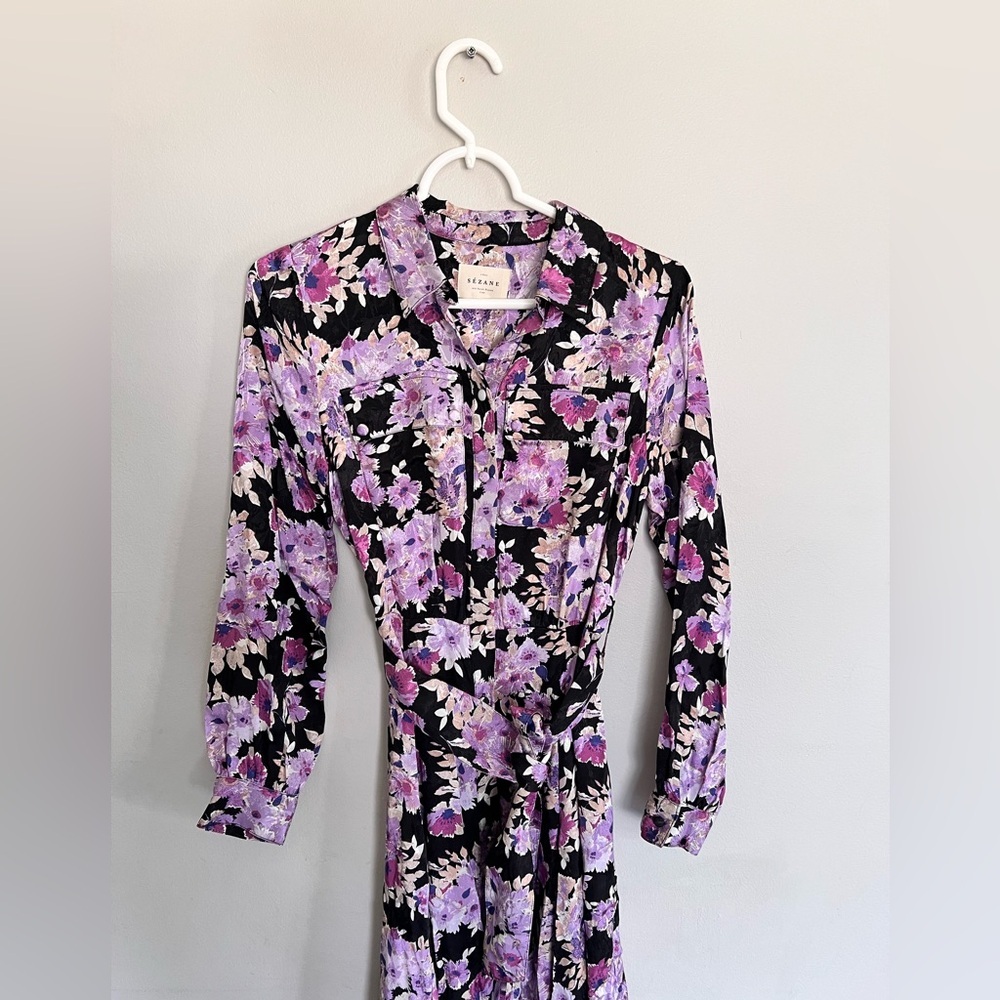 NWOT Sezane Lauretta Floral Long Sleeve Midi Dress Purple Size Size 36 - Picture 3 of 6